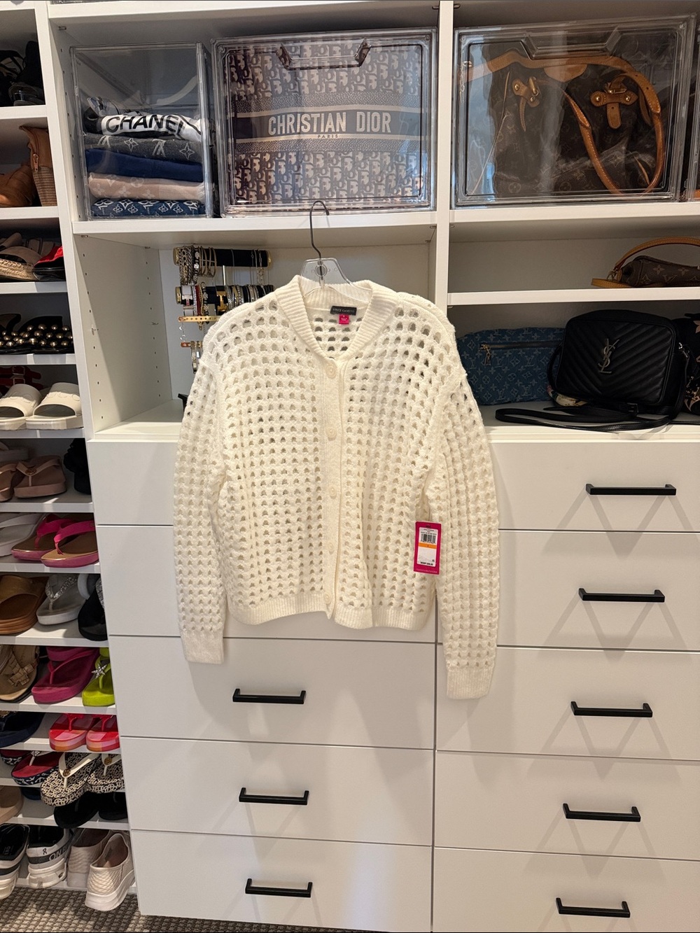 Vince Camuto Cream Open-Knit Button Front Cardigan